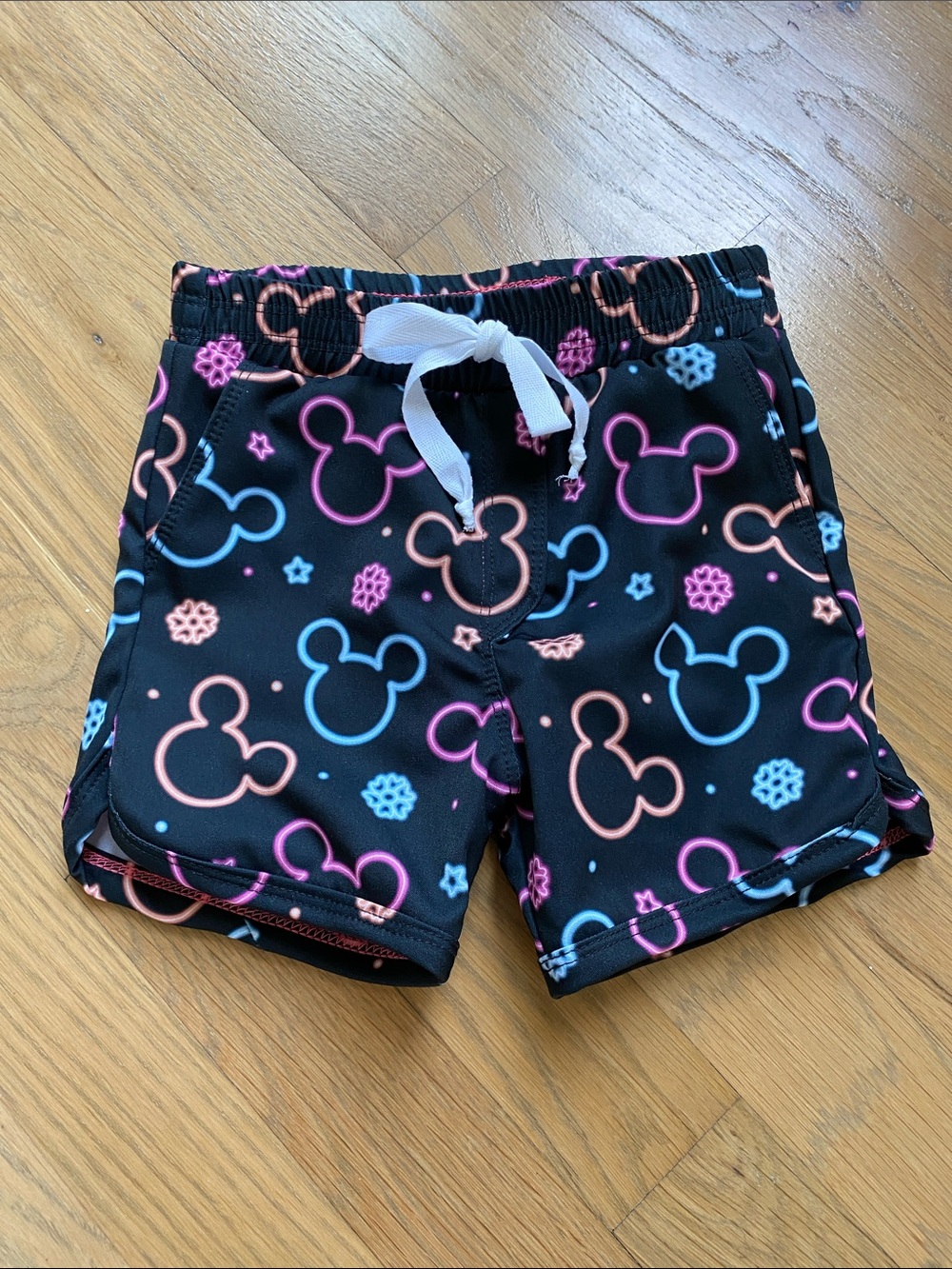 Pink Poppy 2T Black Swim Shorts with Neon Mickey Mouse Print